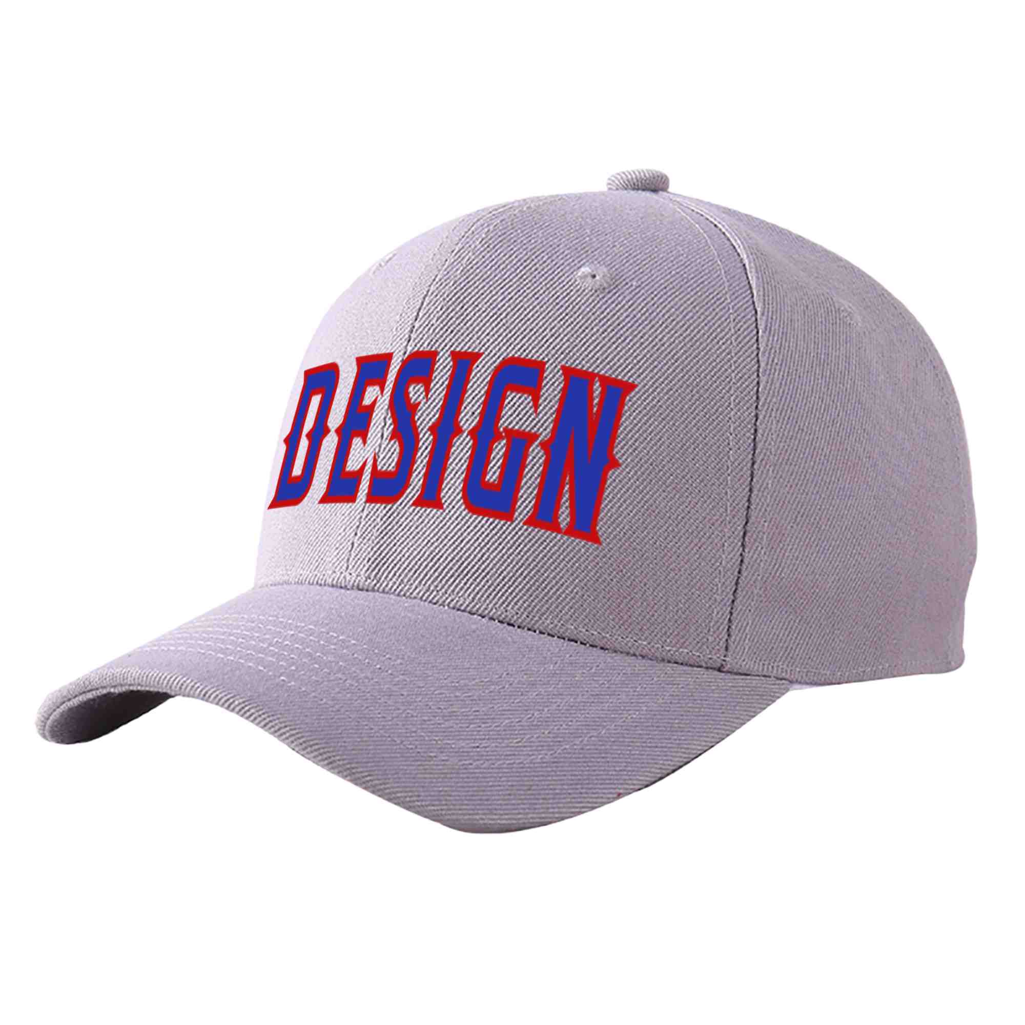 Casquette de baseball personnalisée gris royal-rouge courbé Eaves Sport Design