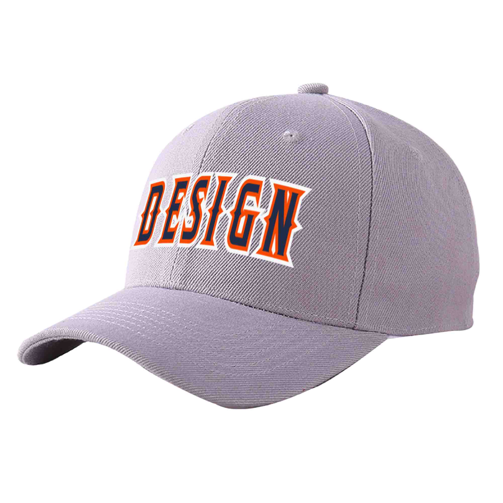 Custom Gray Navy-Orange Curved Eaves Sport Design Baseball Cap