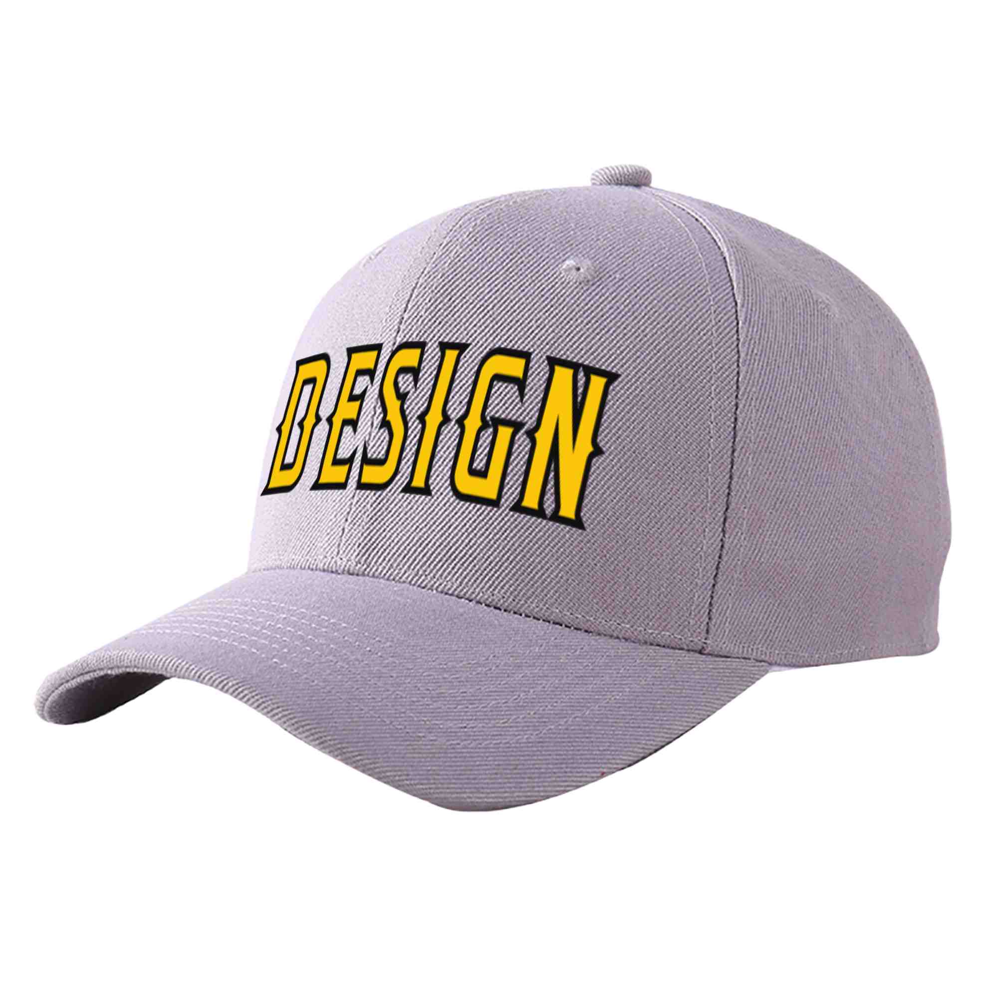 Custom Gray Gold-Black Curved Eaves Sport Design Baseball Cap