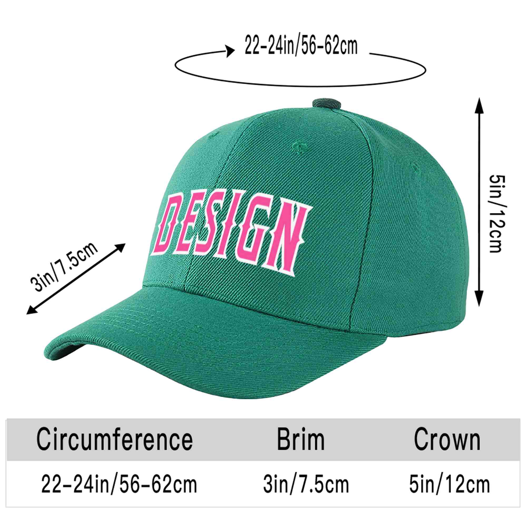 Casquette de baseball incurvée personnalisée vert clair rose-blanc avec avant-toit