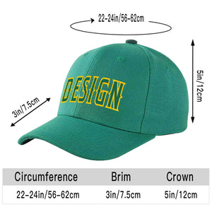 Custom Light Green Kelly Green-Gold Curved Eaves Sport Design Baseball Cap