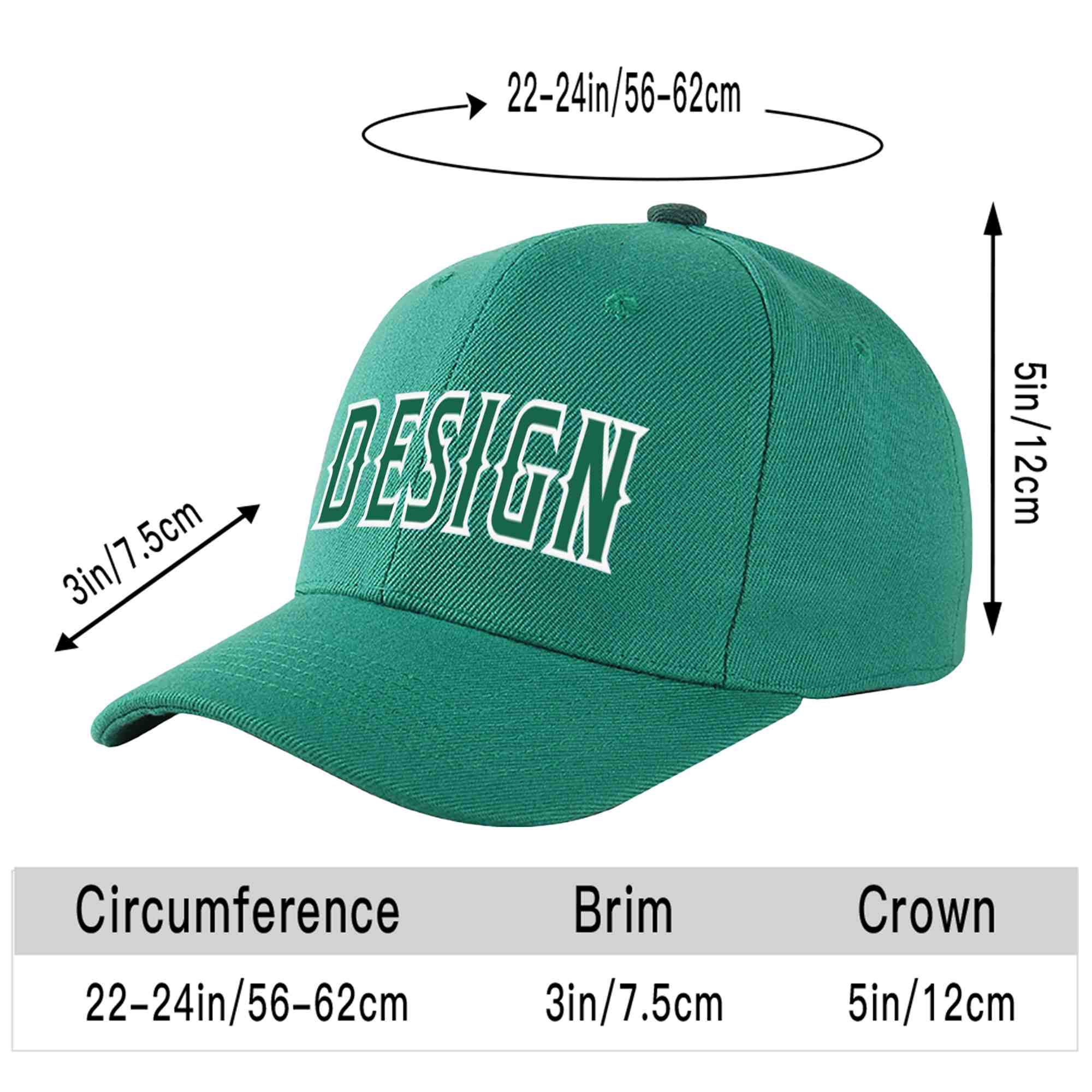 Casquette de baseball incurvée personnalisée vert clair Kelly vert-blanc avec avant-toit