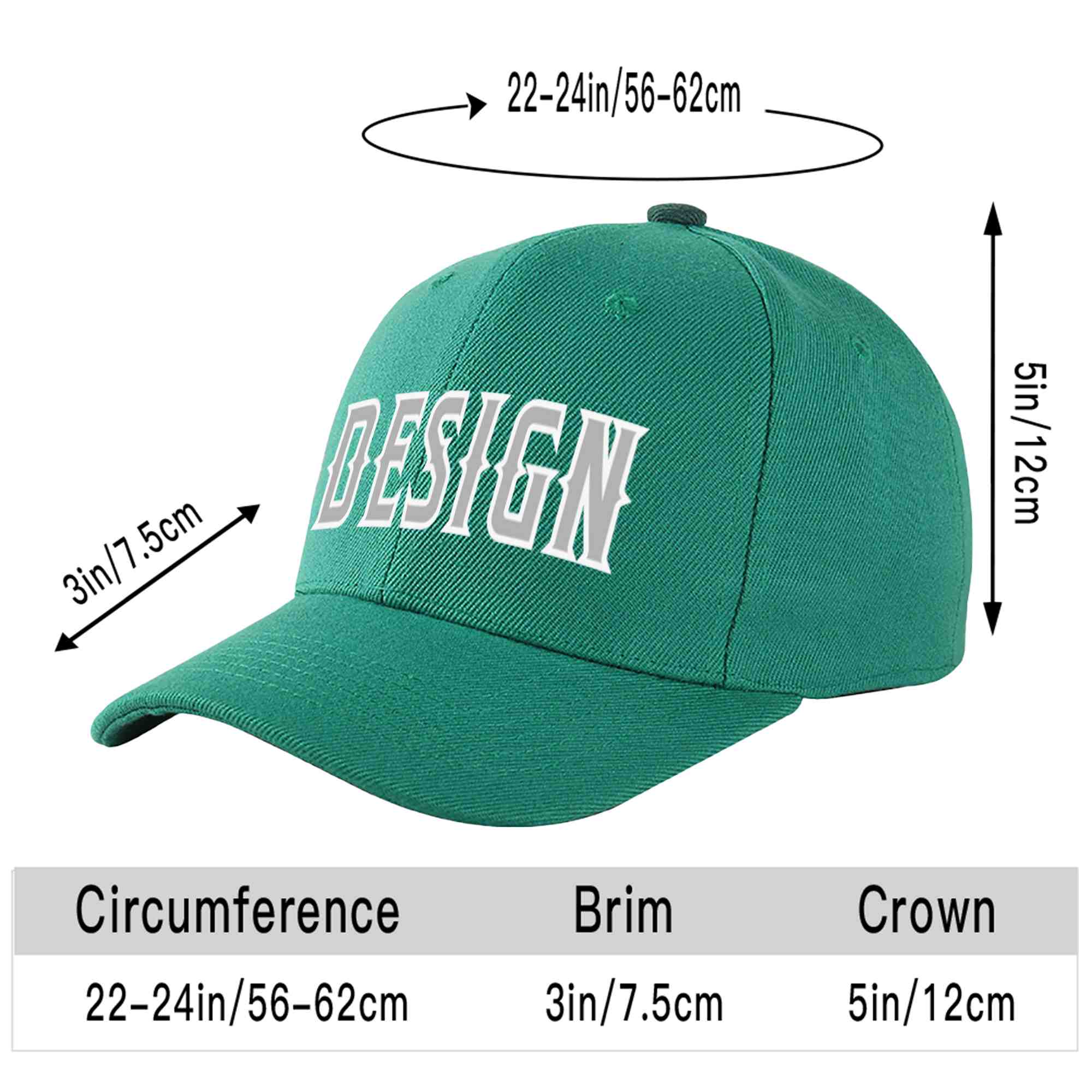 Casquette de baseball personnalisée vert clair blanc-gris avec avant-toit incurvé