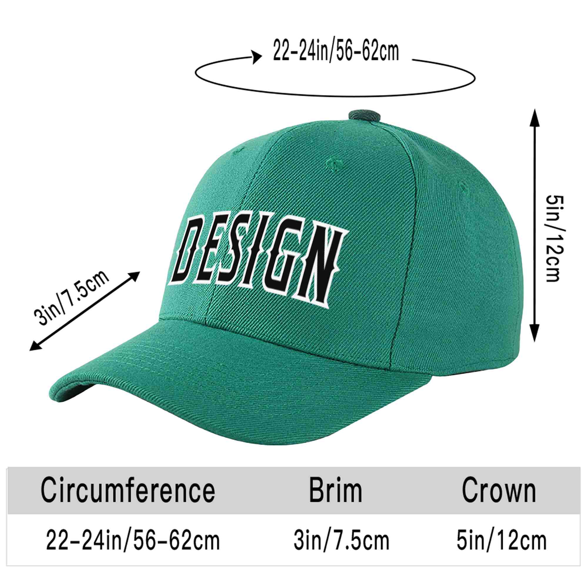 Casquette de baseball incurvée personnalisée vert clair noir-blanc avec avant-toit