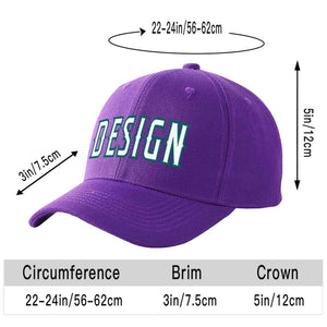 Custom Purple White-Aqua Curved Eaves Sport Design Baseball Cap