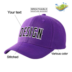 Custom Purple Black-White Curved Eaves Sport Design Baseball Cap