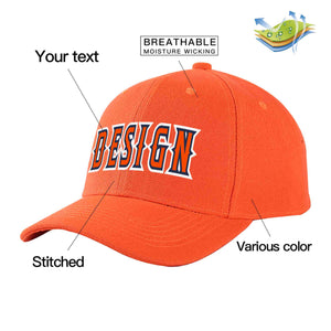 Custom Tangerine Orange-Navy Curved Eaves Sport Design Baseball Cap