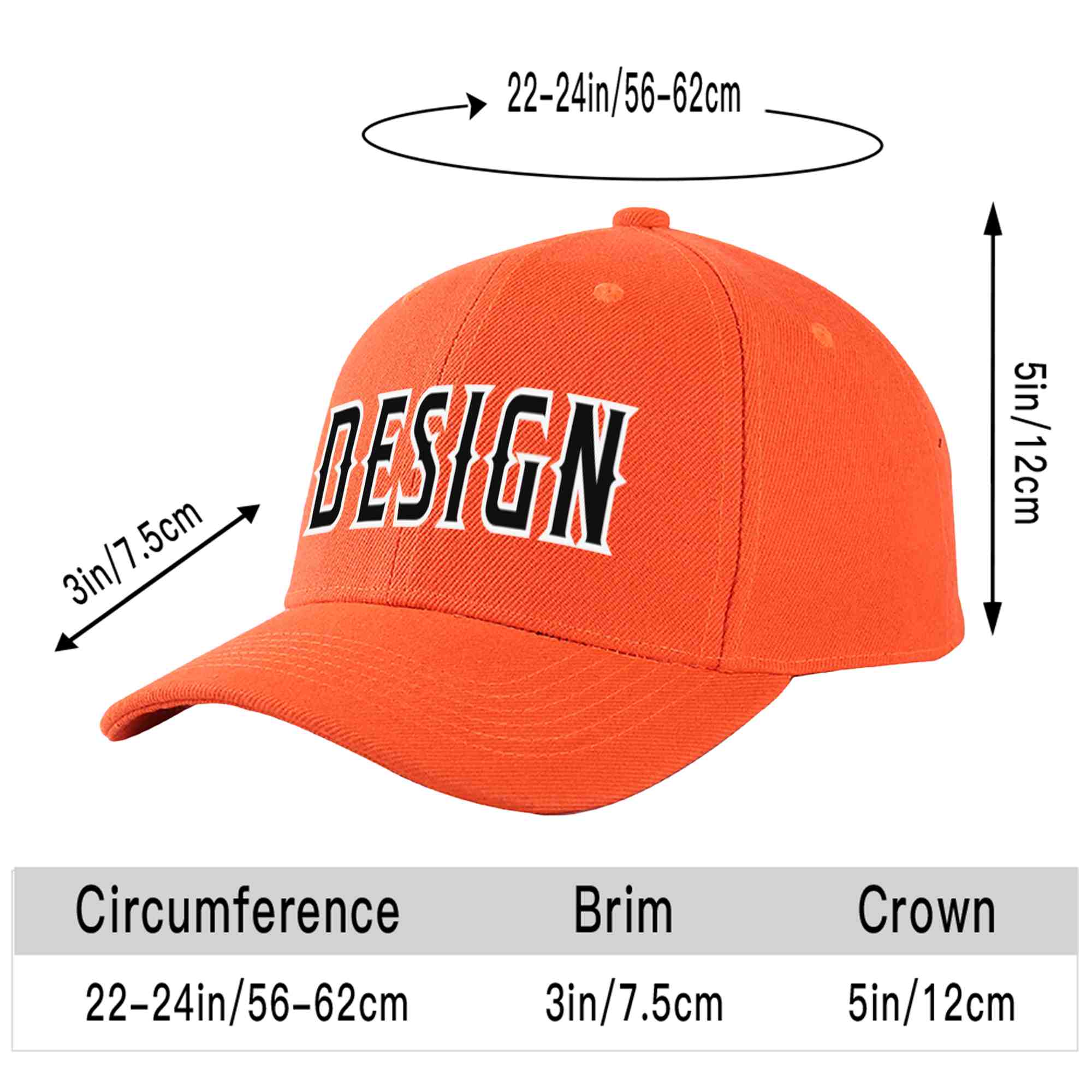 Custom Tangerine Black-White Curved Eaves Sport Design Baseball Cap