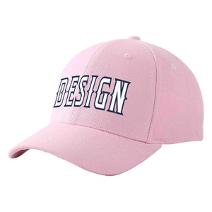 Custom Pink White-Navy Curved Eaves Sport Design Baseball Cap