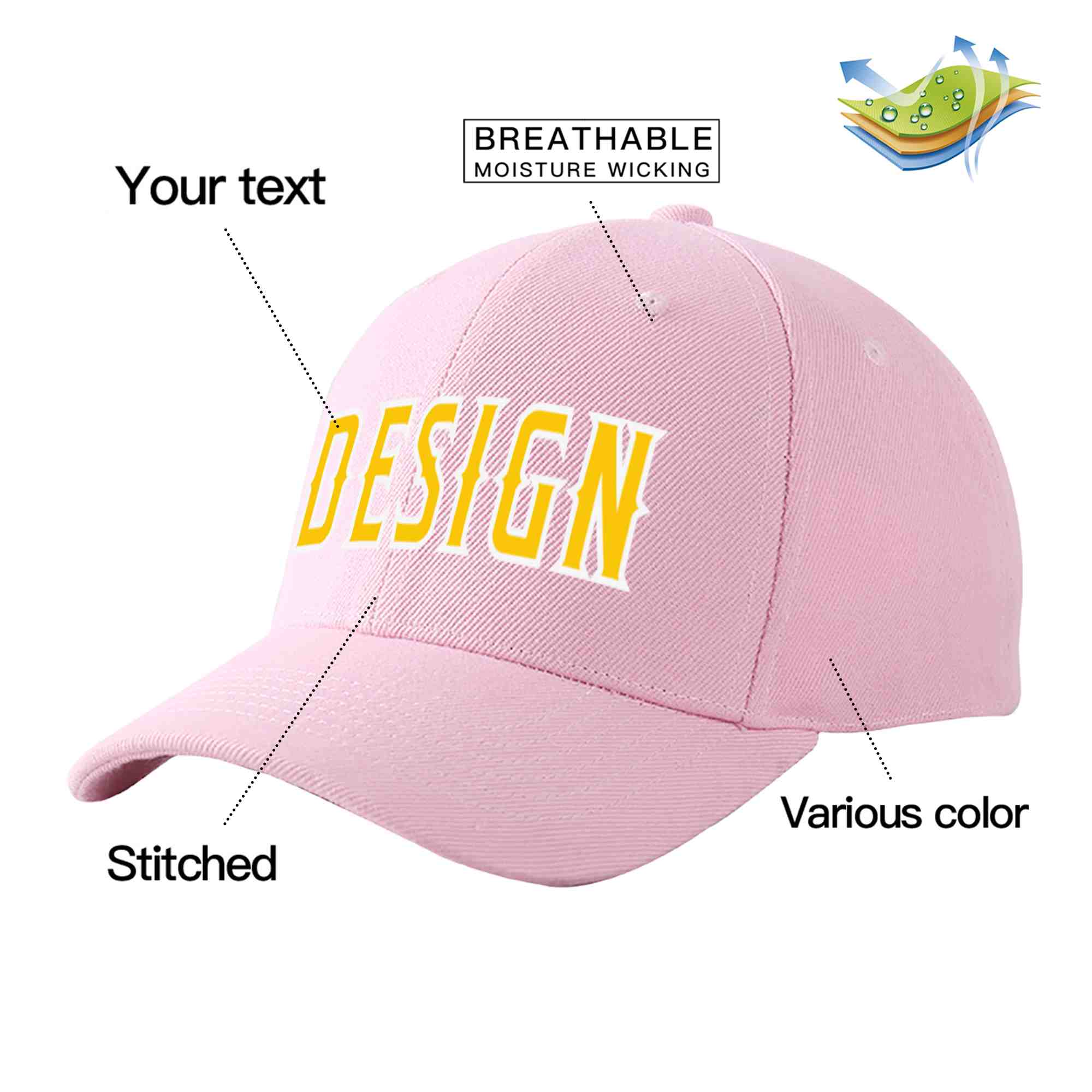 Casquette de baseball personnalisée en or rose et blanc avec avant-toit incurvé