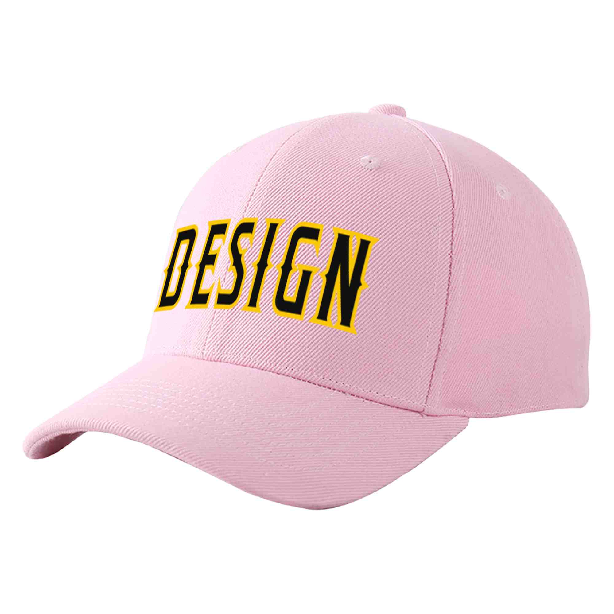 Custom Pink Black-Gold Curved Eaves Sport Design Baseball Cap