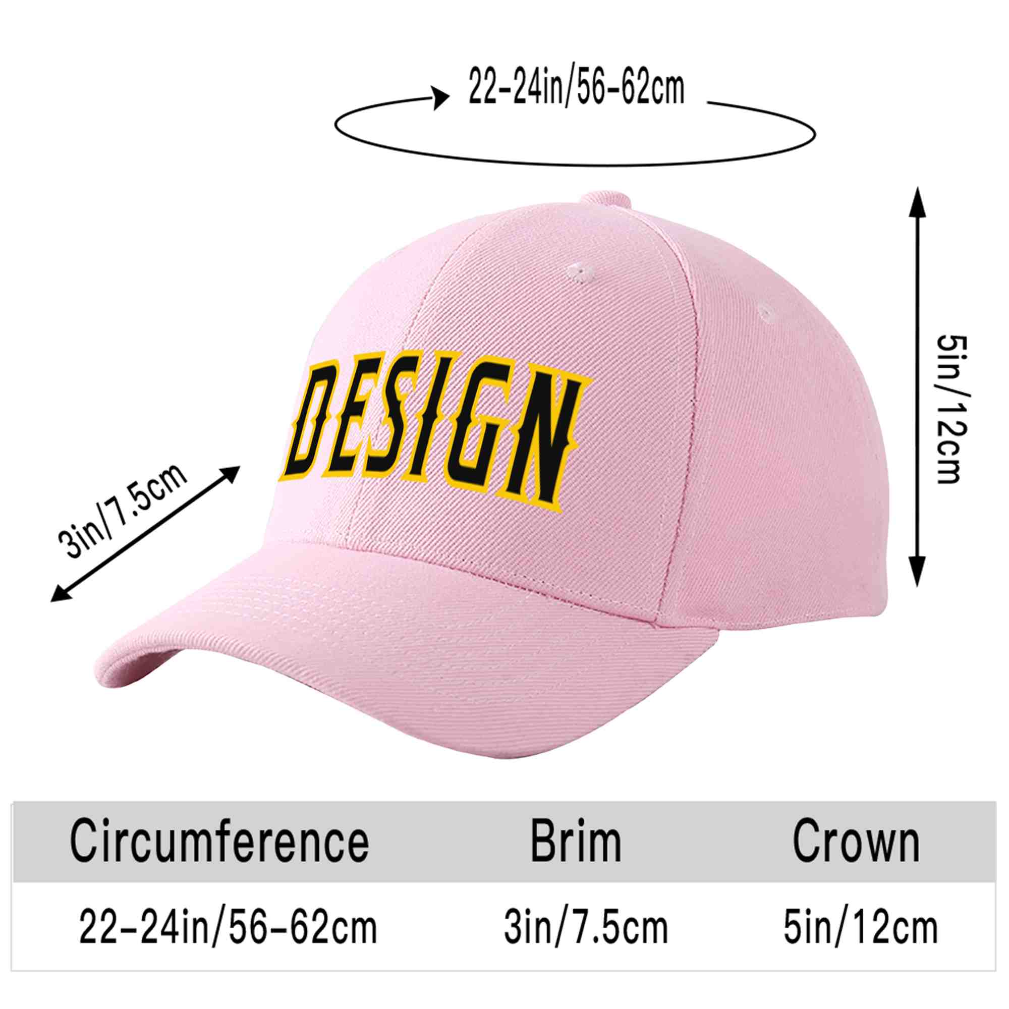 Custom Pink Black-Gold Curved Eaves Sport Design Baseball Cap