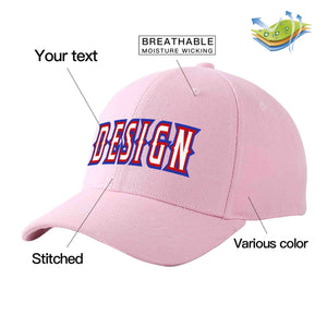 Custom Pink White-Red Curved Eaves Sport Design Baseball Cap