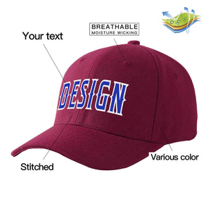 Custom Red Wine Royal-White Curved Eaves Sport Design Baseball Cap