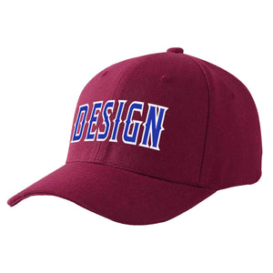 Custom Red Wine Royal-White Curved Eaves Sport Design Baseball Cap