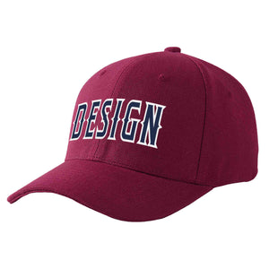 Custom Red Wine Navy-White Curved Eaves Sport Design Baseball Cap