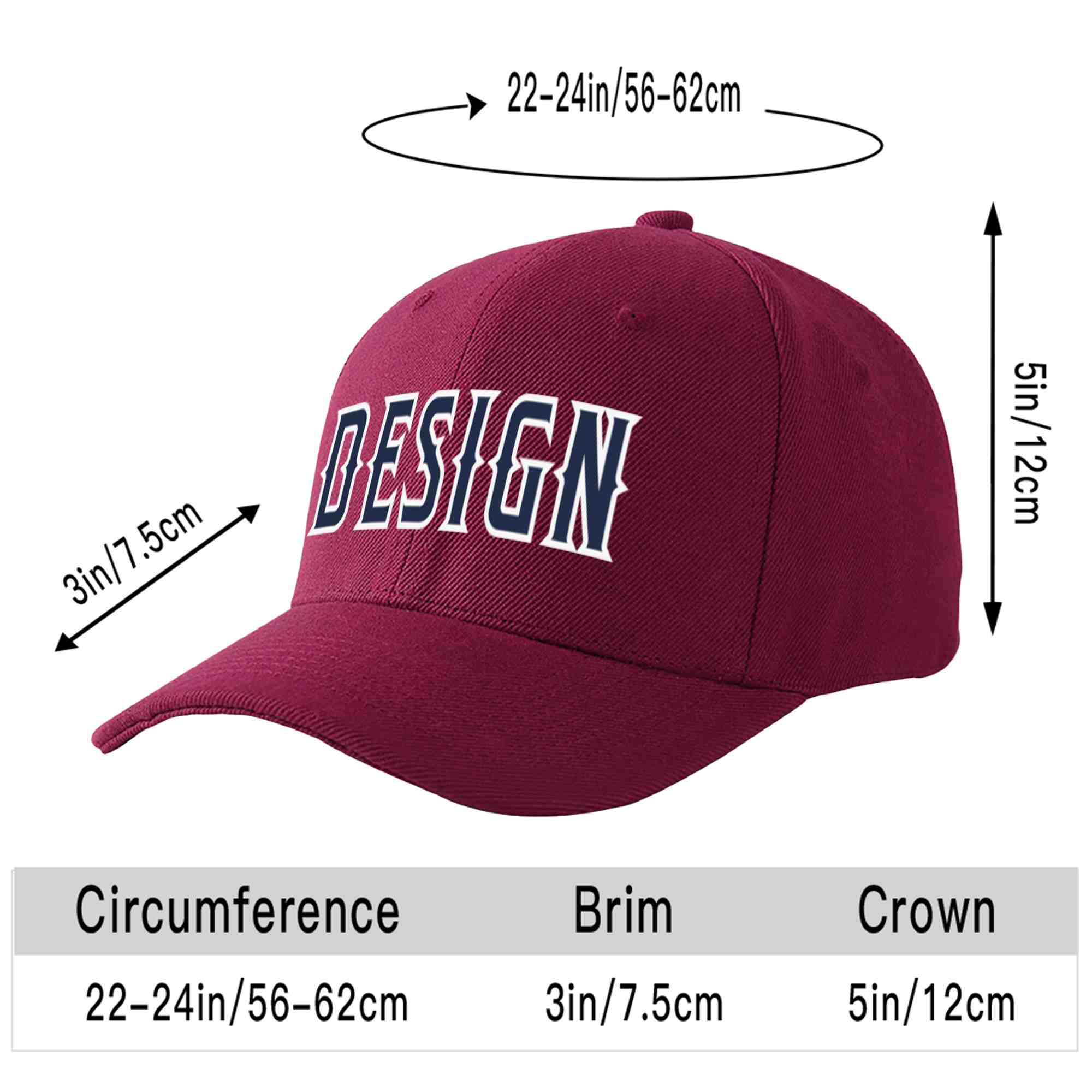 Custom Red Wine Navy-White Curved Eaves Sport Design Baseball Cap