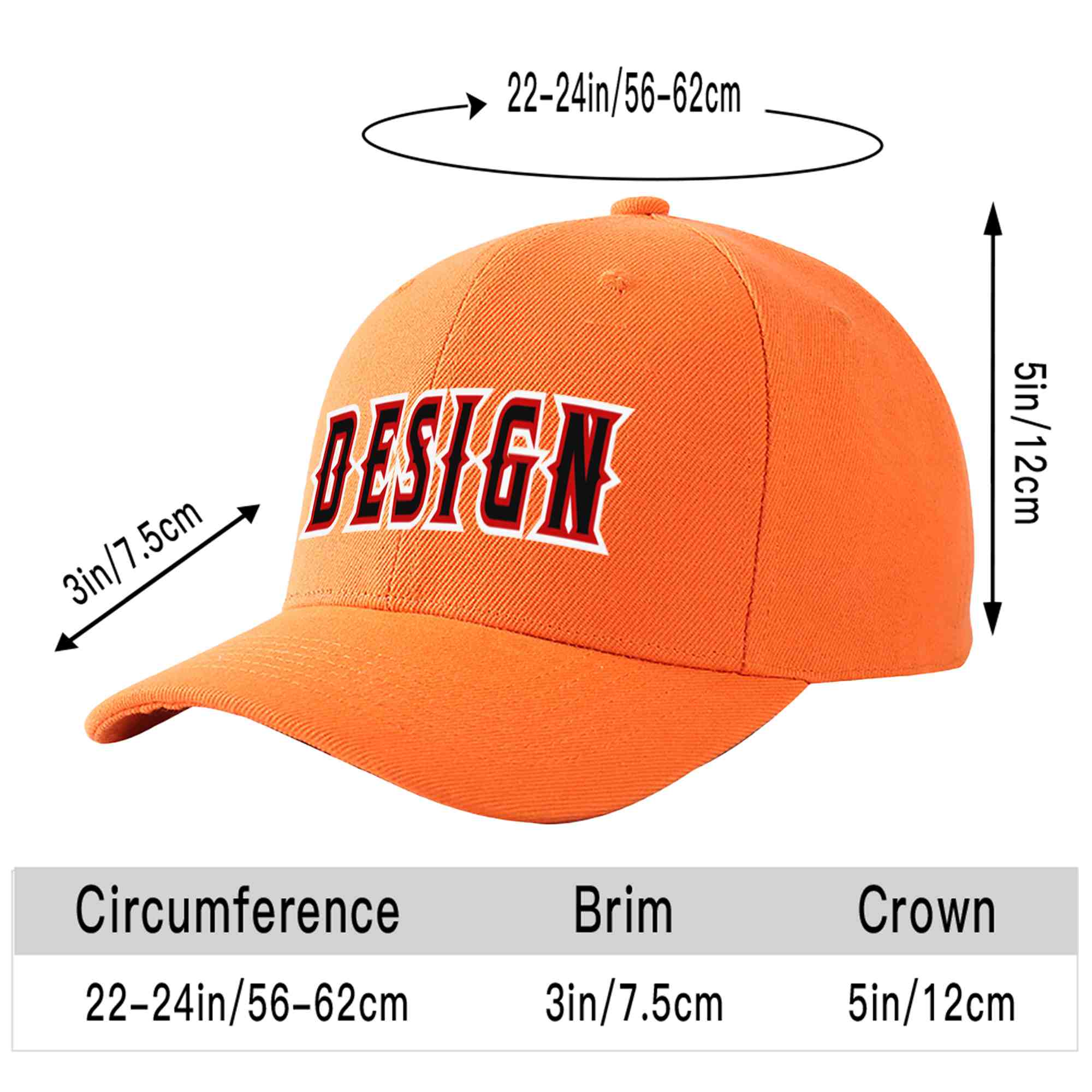 Custom Orange Black-Red Curved Eaves Sport Design Baseball Cap