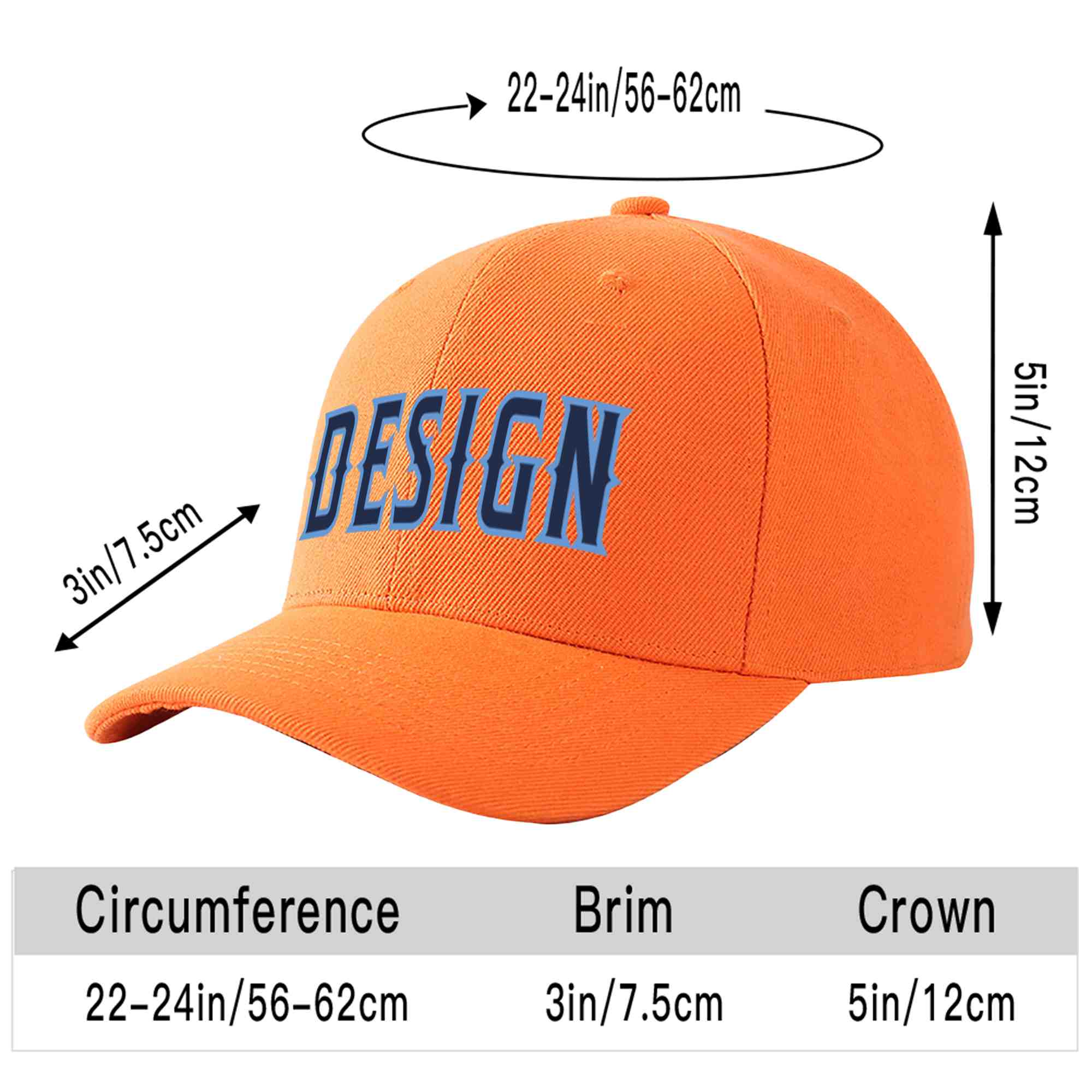 Casquette de baseball personnalisée orange marine-bleu clair incurvée Eaves Sport Design