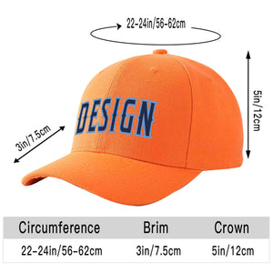 Custom Orange Navy-Light Blue Curved Eaves Sport Design Baseball Cap