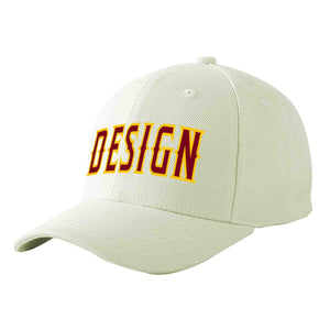 Custom Cream Crimson-Gold Curved Eaves Sport Design Baseball Cap