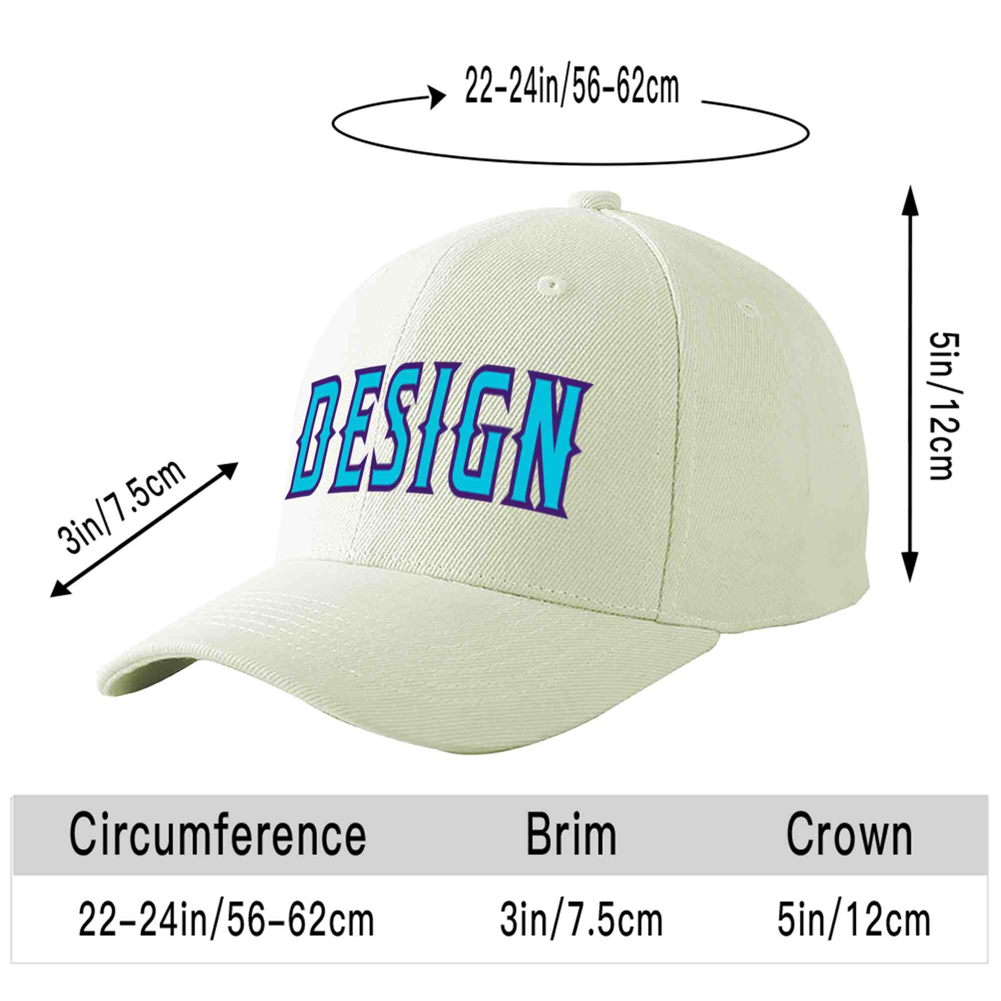 Custom Cream Light Blue-Purple Curved Eaves Sport Design Baseball Cap