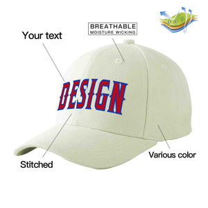 Custom Cream Red-Royal Curved Eaves Sport Design Baseball Cap