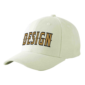 Custom Cream Old Gold-Black Curved Eaves Sport Design Baseball Cap