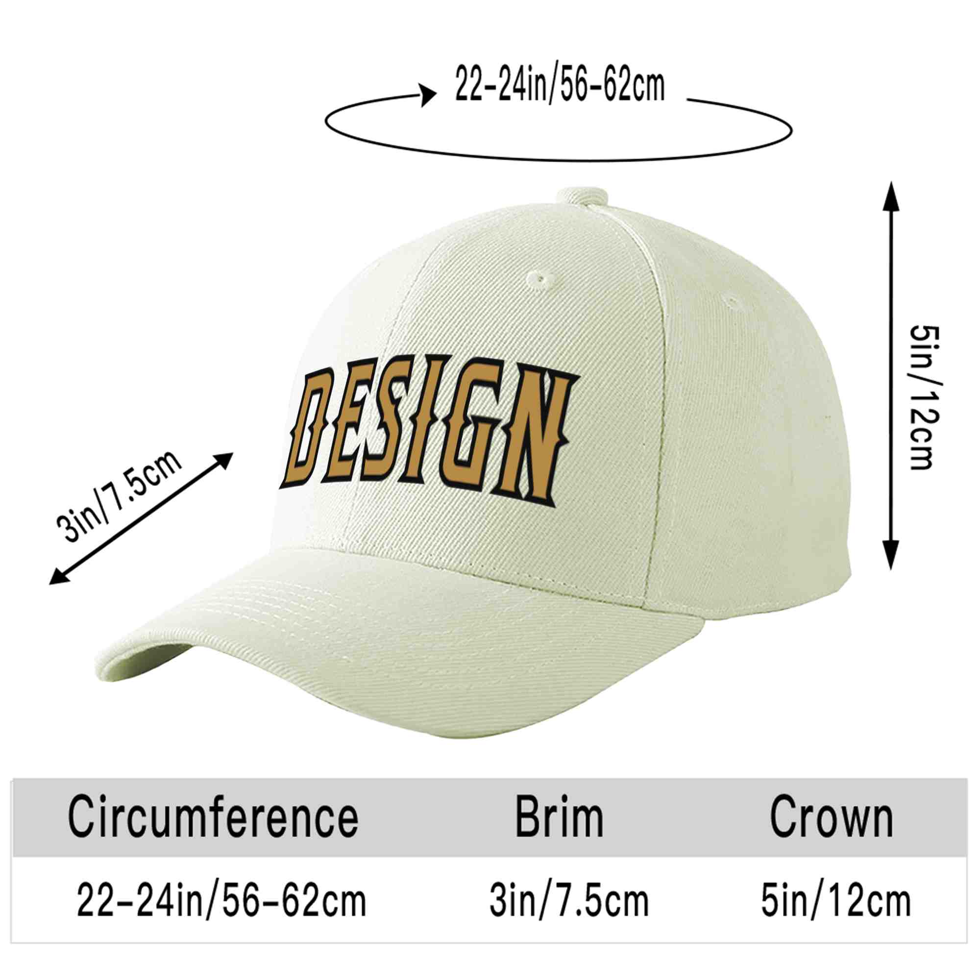 Custom Cream Old Gold-Black Curved Eaves Sport Design Baseball Cap