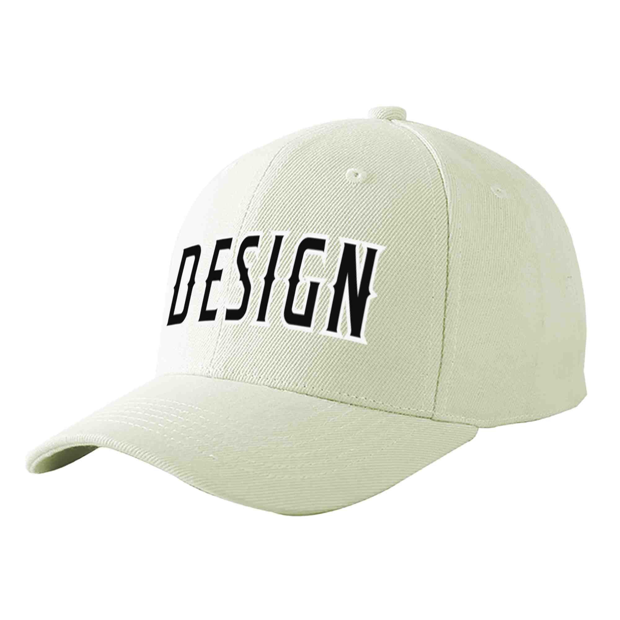 Custom Cream Black-White Curved Eaves Sport Design Baseball Cap