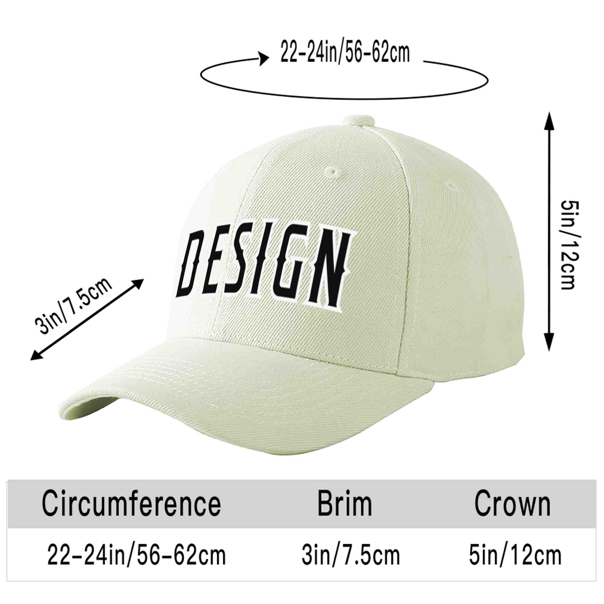 Custom Cream Black-White Curved Eaves Sport Design Baseball Cap