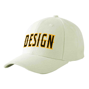 Custom Cream Black-Yellow Curved Eaves Sport Design Baseball Cap