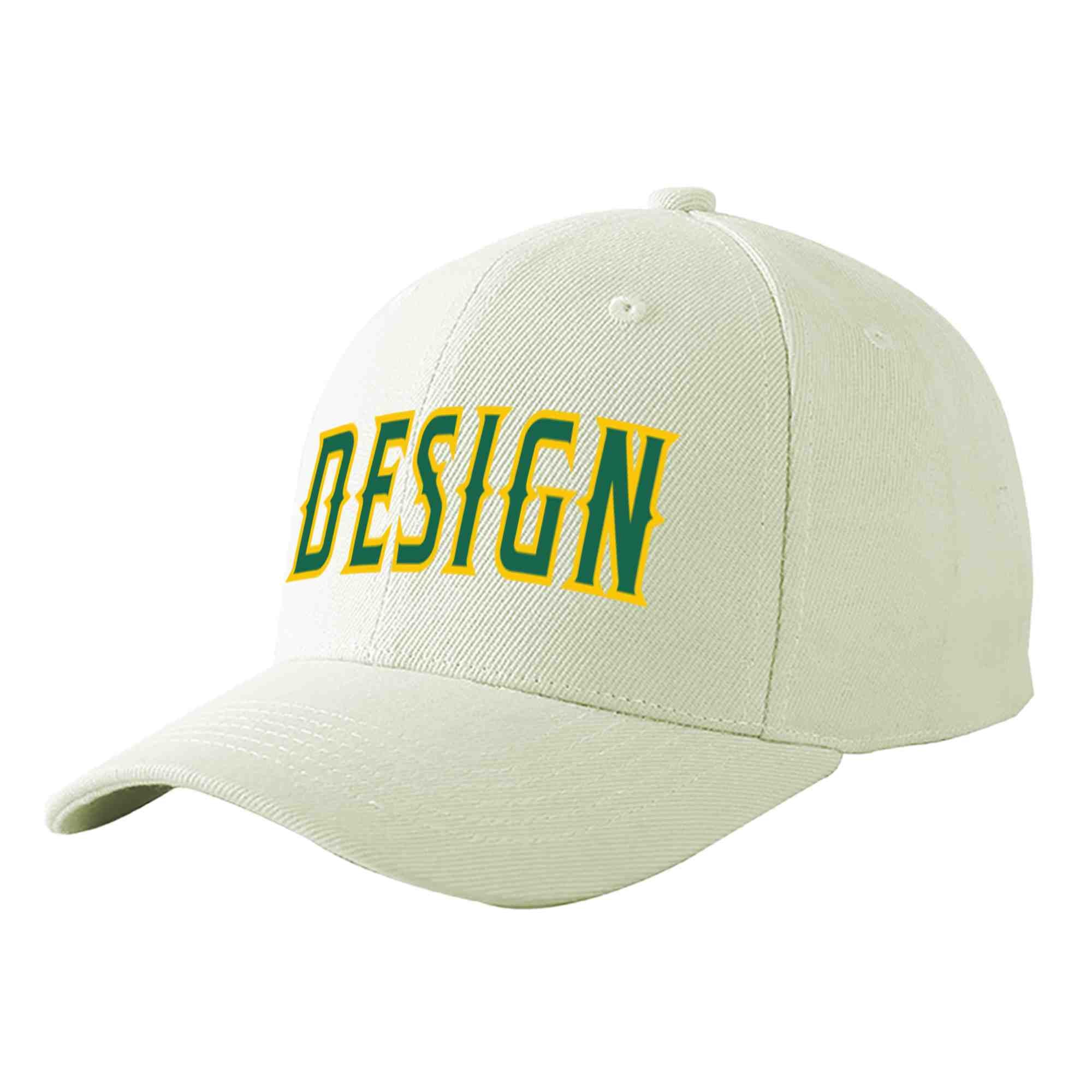 Custom Cream Kelly Green-Gold Curved Eaves Sport Design Baseball Cap