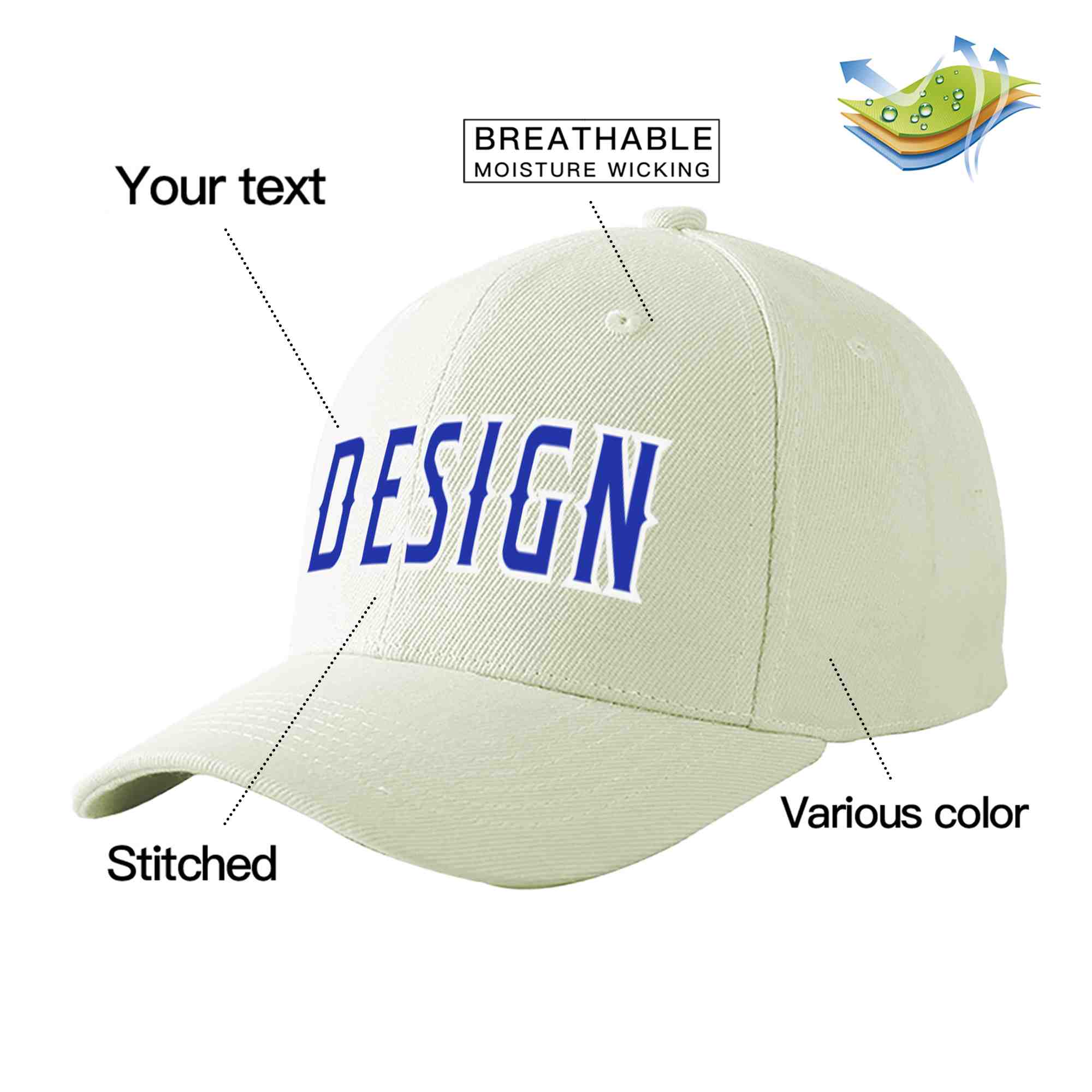 Casquette de baseball personnalisée crème-blanc courbé Eaves Sport Design