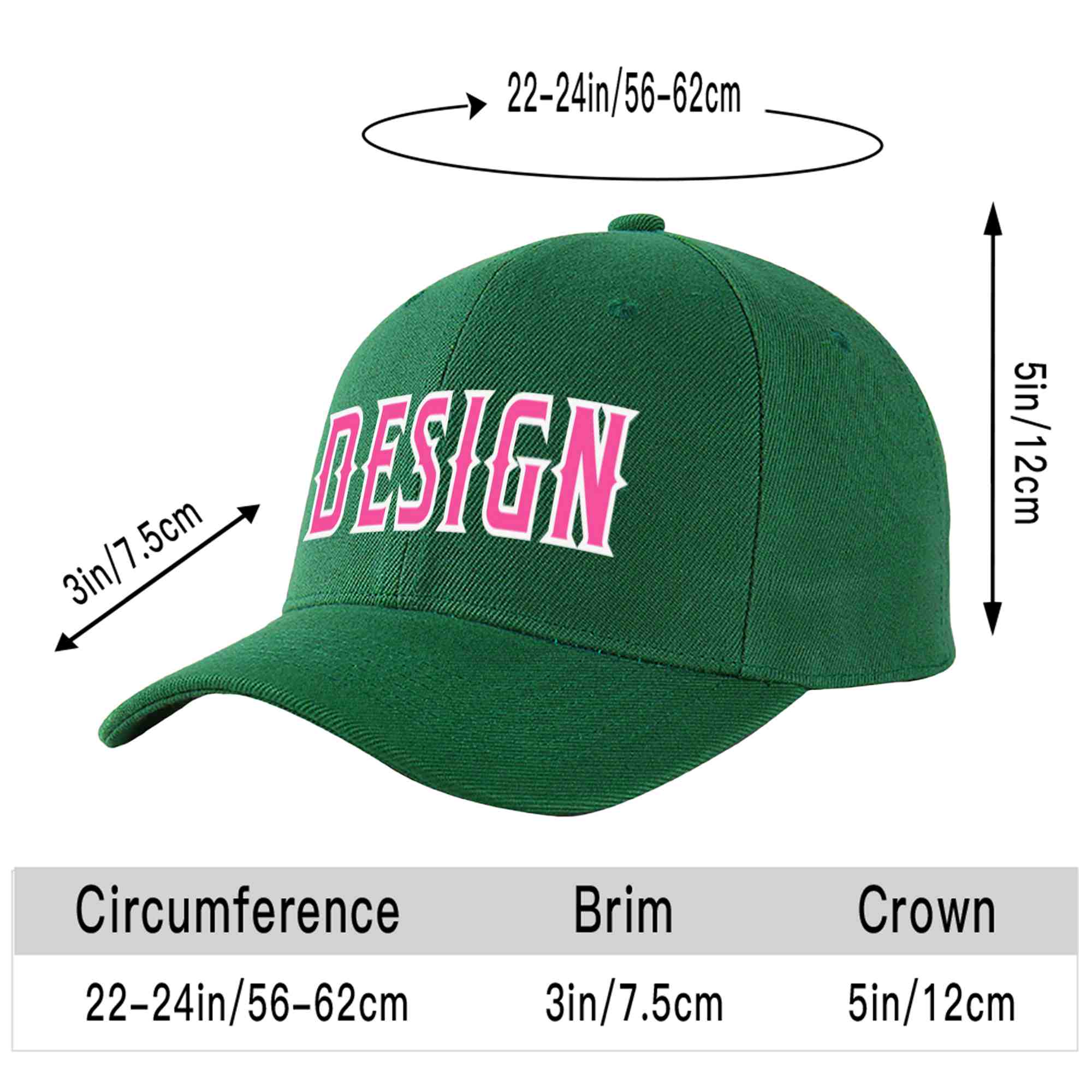 Custom Green Pink-White Curved Eaves Sport Design Baseball Cap