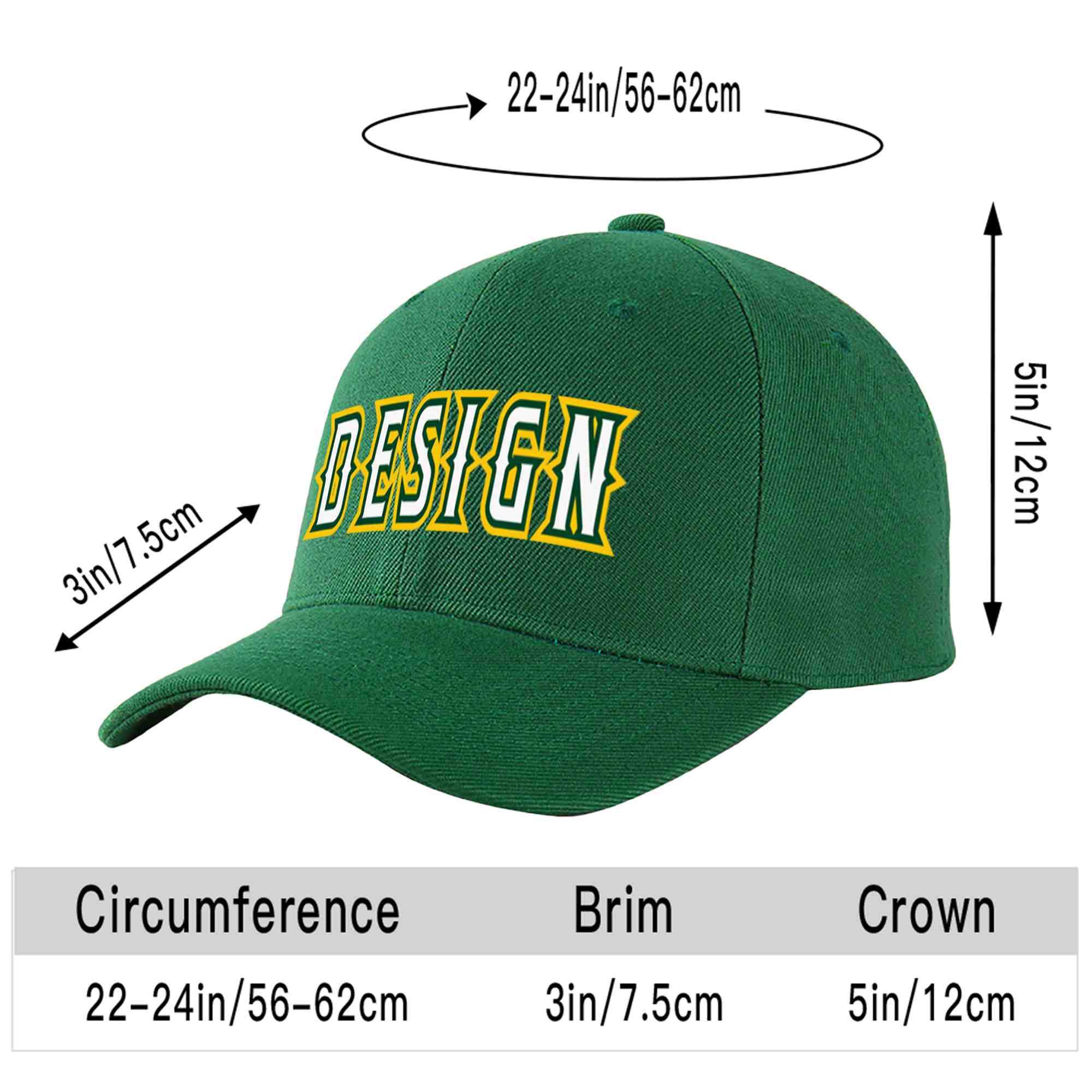 Custom Green White-Kelly Green Curved Eaves Sport Design Baseball Cap