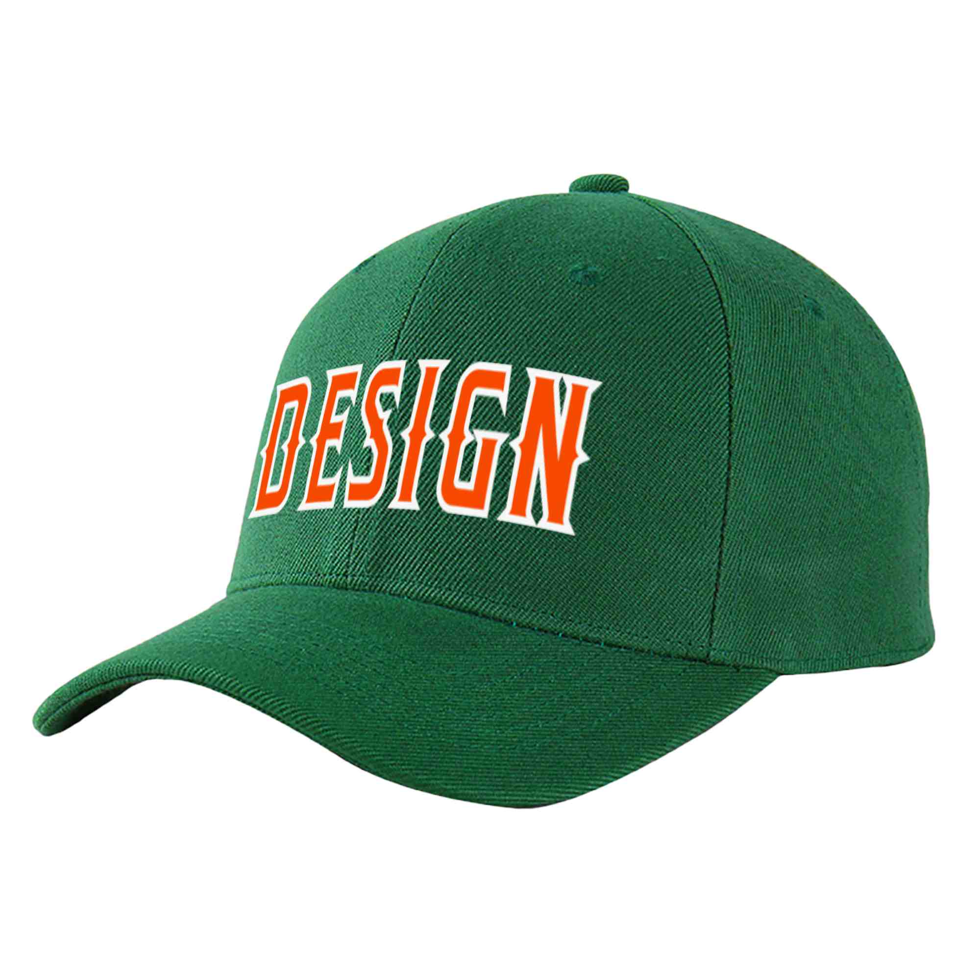 Casquette de baseball incurvée personnalisée vert orange-blanc avec avant-toit