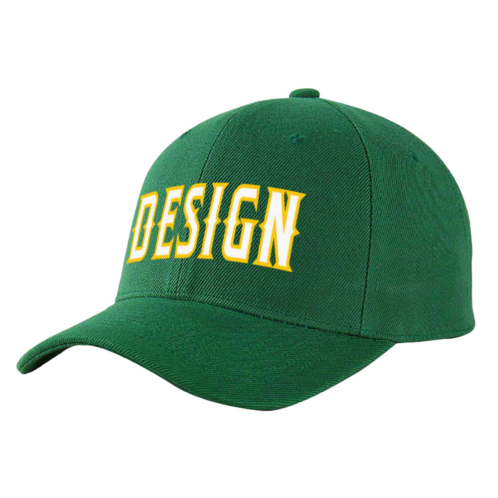 Custom Green White-Gold Curved Eaves Sport Design Baseball Cap