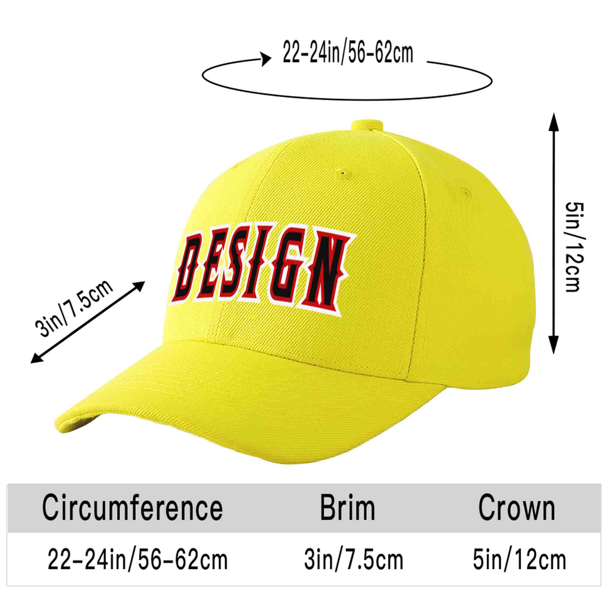 Custom Yellow Black-Red Curved Eaves Sport Design Baseball Cap