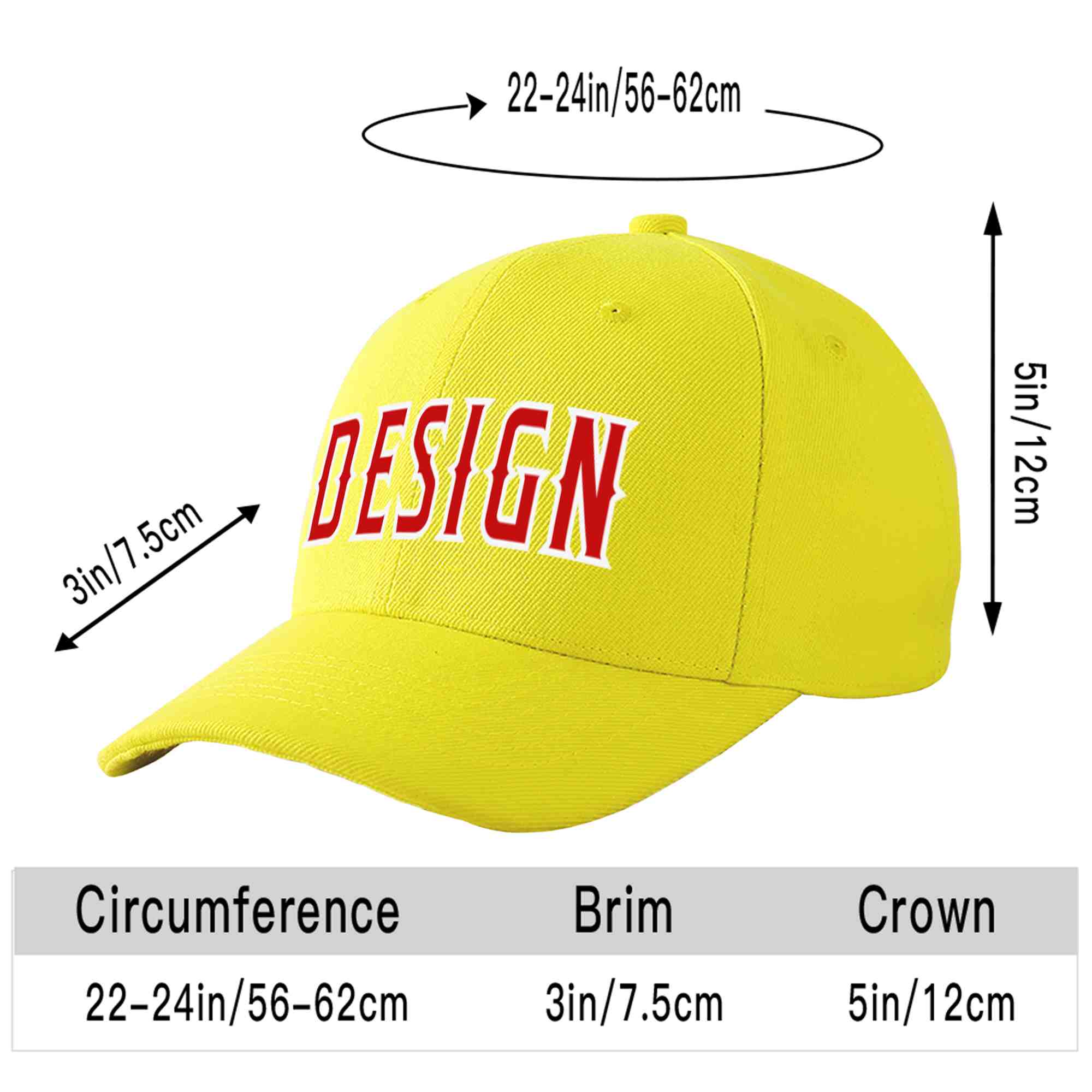 Custom Yellow Red-White Curved Eaves Sport Design Baseball Cap