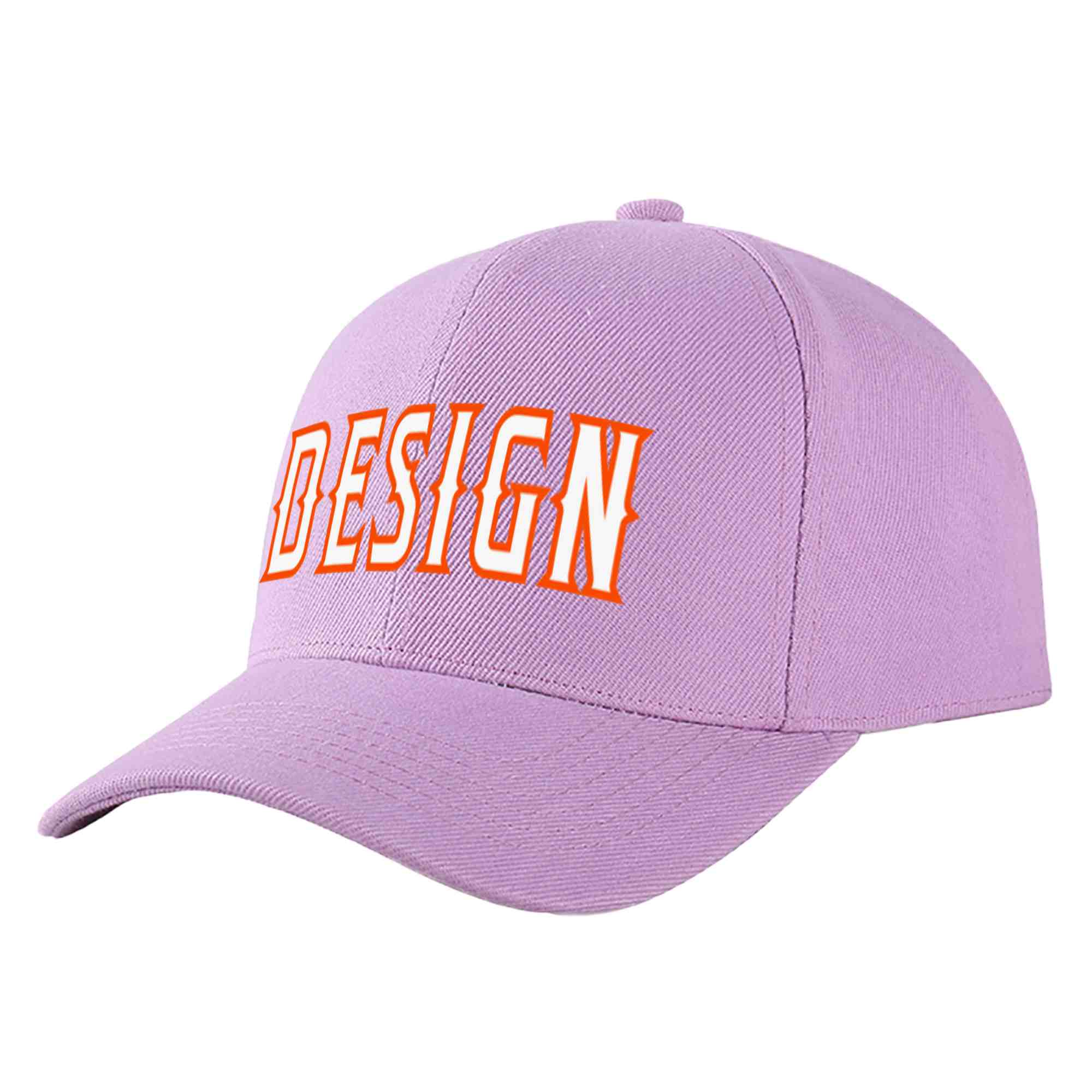 Casquette de baseball personnalisée, violet clair, blanc-orange, courbée, design sportif