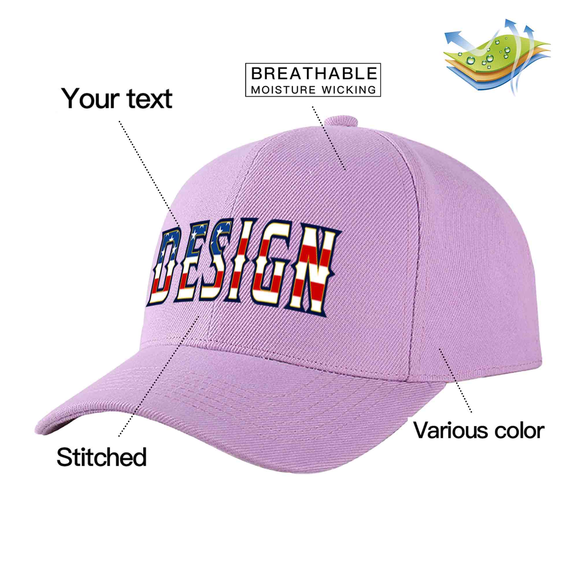 Custom Light Purple Vintage USA Flag-Gold Curved Eaves Sport Design Baseball Cap