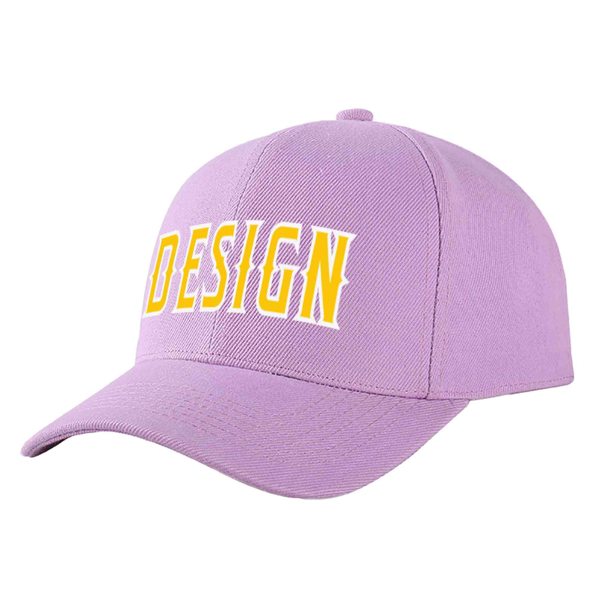 Casquette de baseball personnalisée, violet clair, or-blanc, courbée, design sportif