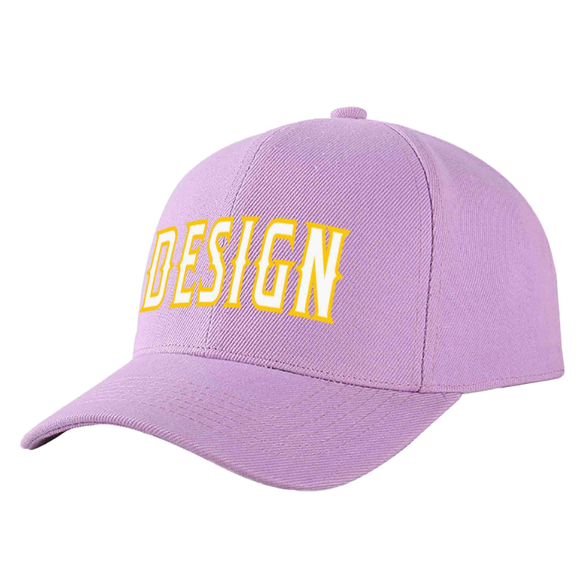 Custom Light Purple White-Gold Curved Eaves Sport Design Baseball Cap