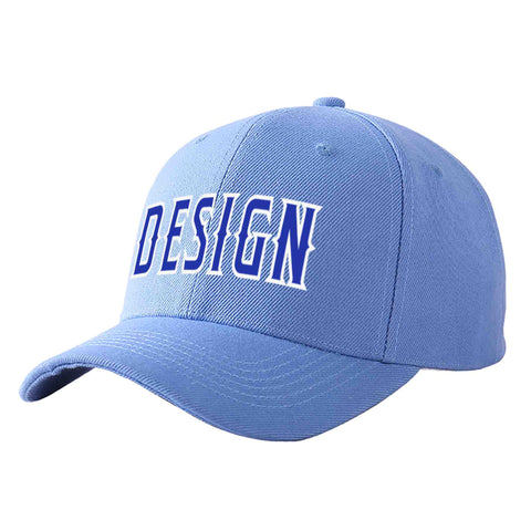 Custom Sky Blue Royal-White Curved Eaves Sport Design Baseball Cap