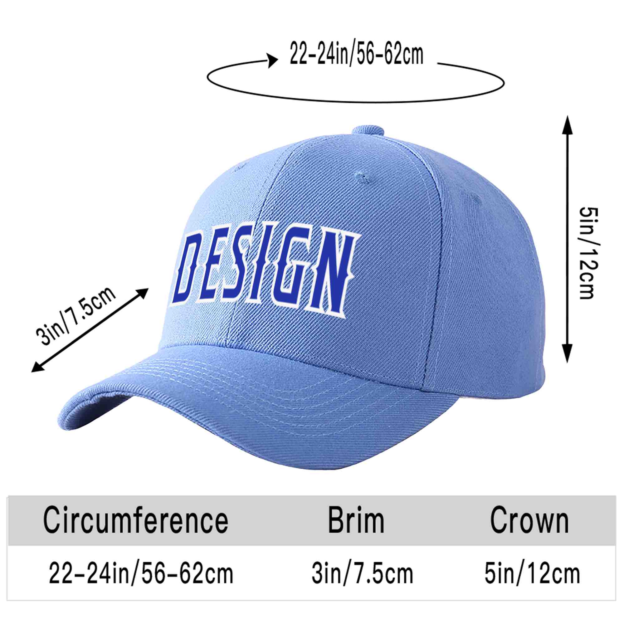 Custom Sky Blue Royal-White Curved Eaves Sport Design Baseball Cap