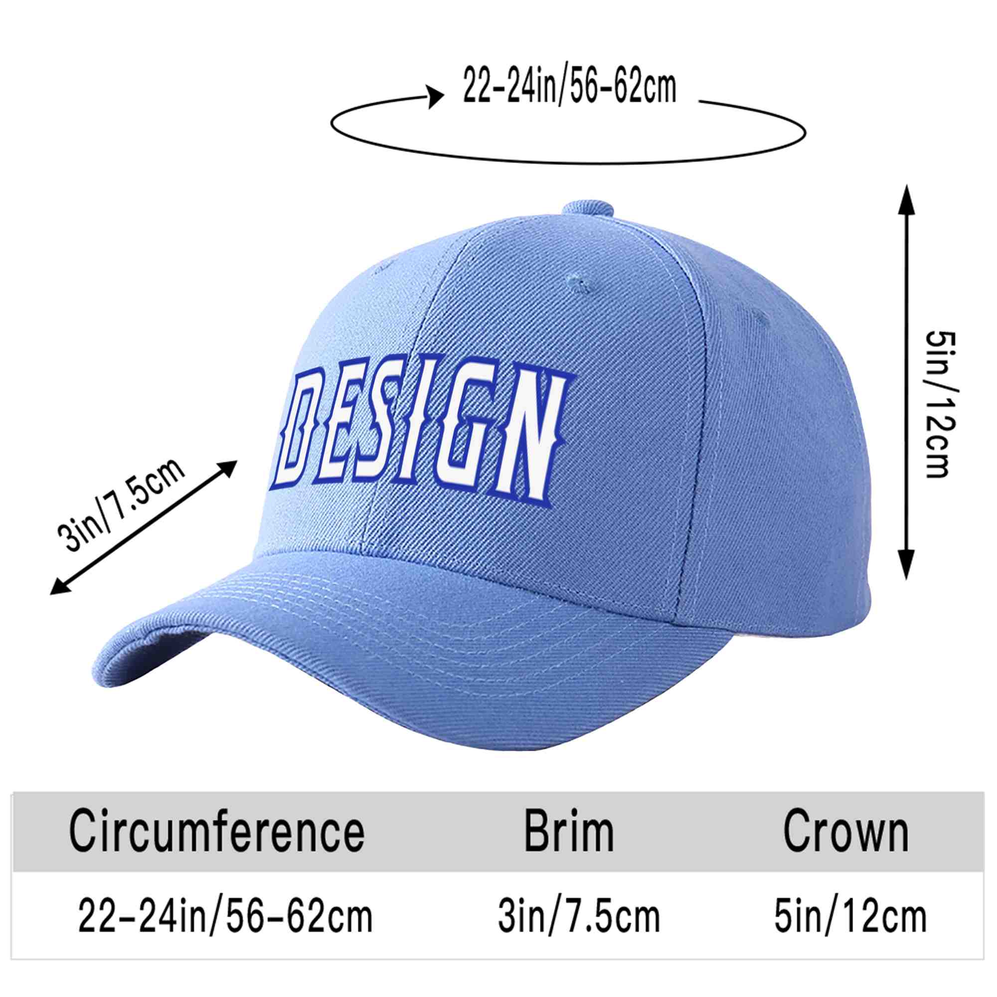 Custom Sky Blue White-Royal Curved Eaves Sport Design Baseball Cap