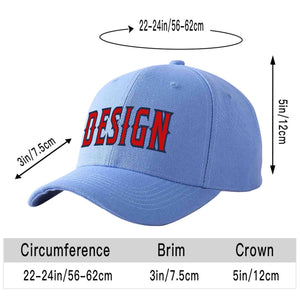 Custom Sky Blue Red-Navy Curved Eaves Sport Design Baseball Cap