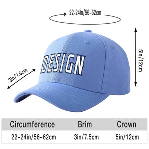 Custom Sky Blue White-Navy Curved Eaves Sport Design Baseball Cap