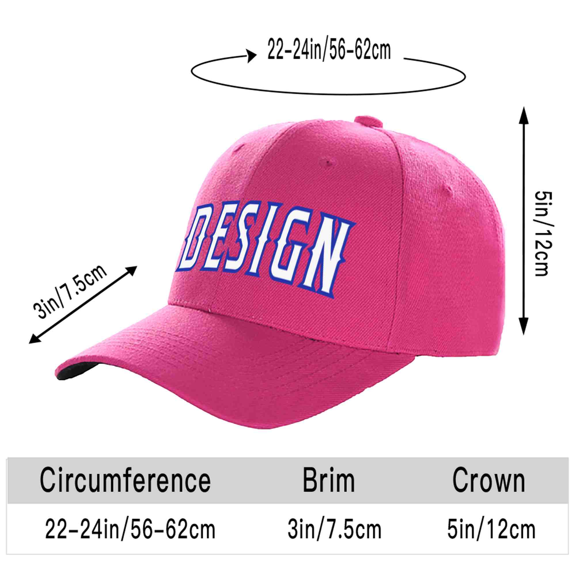 Custom Rose Red White-Royal Curved Eaves Sport Design Baseball Cap